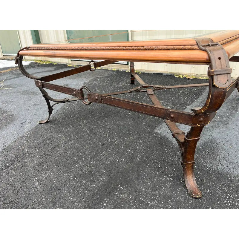 Adnet Hermes Forged Faux Leather Strap Equestrian Coffee Table