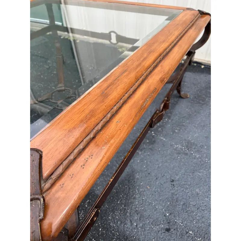 Adnet Hermes Forged Faux Leather Strap Equestrian Coffee Table