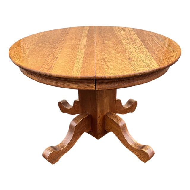 Antique American Oak Pedestal Extension Dining Table