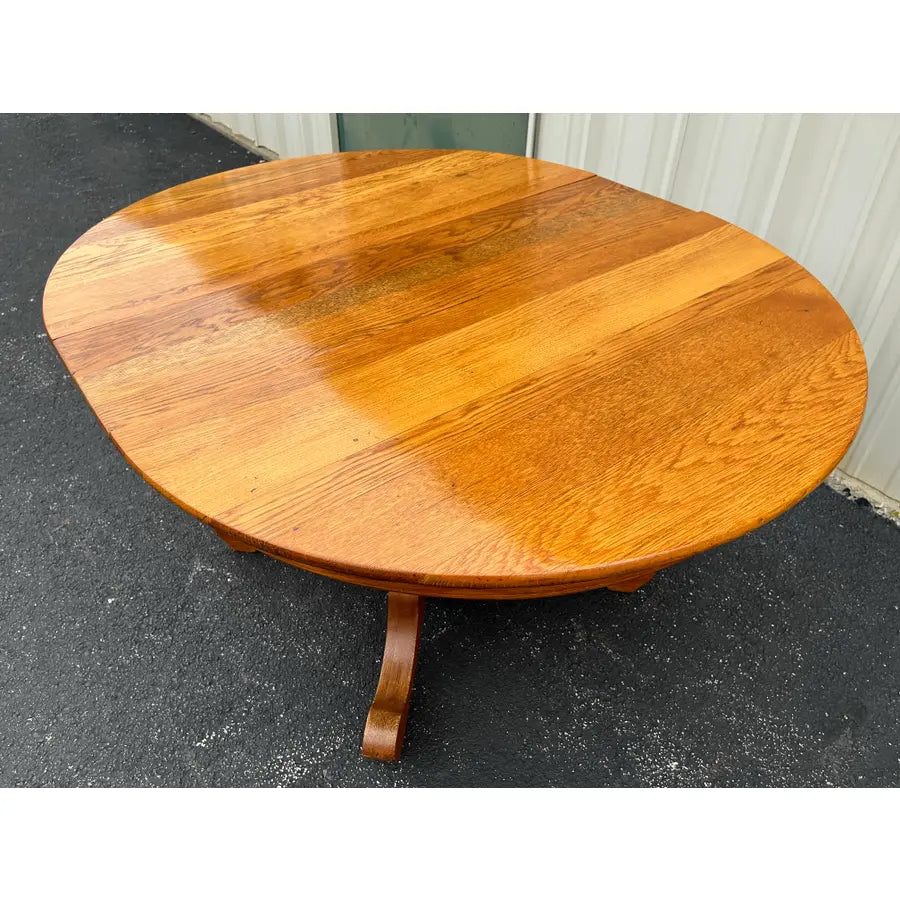 Antique American Oak Pedestal Extension Dining Table