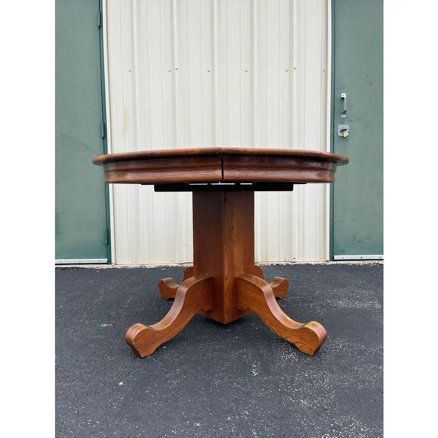Antique American Oak Pedestal Extension Dining Table
