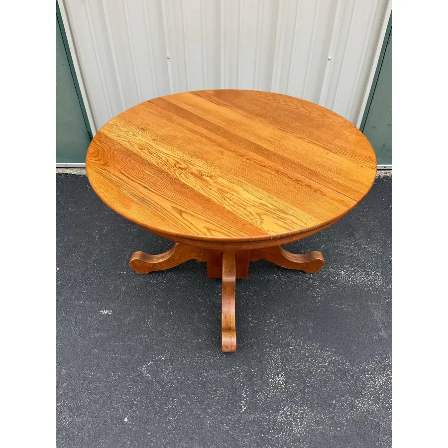 Antique American Oak Pedestal Extension Dining Table