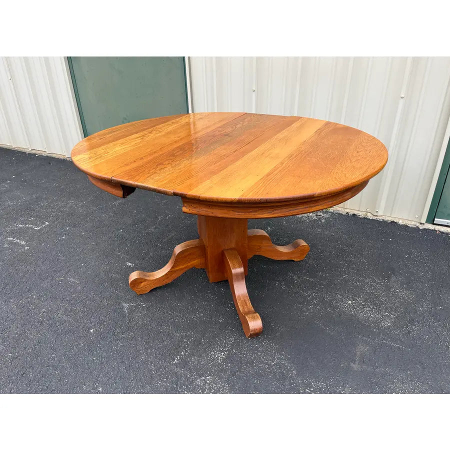 Antique American Oak Pedestal Extension Dining Table