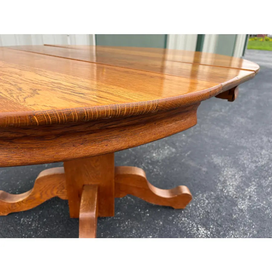Antique American Oak Pedestal Extension Dining Table