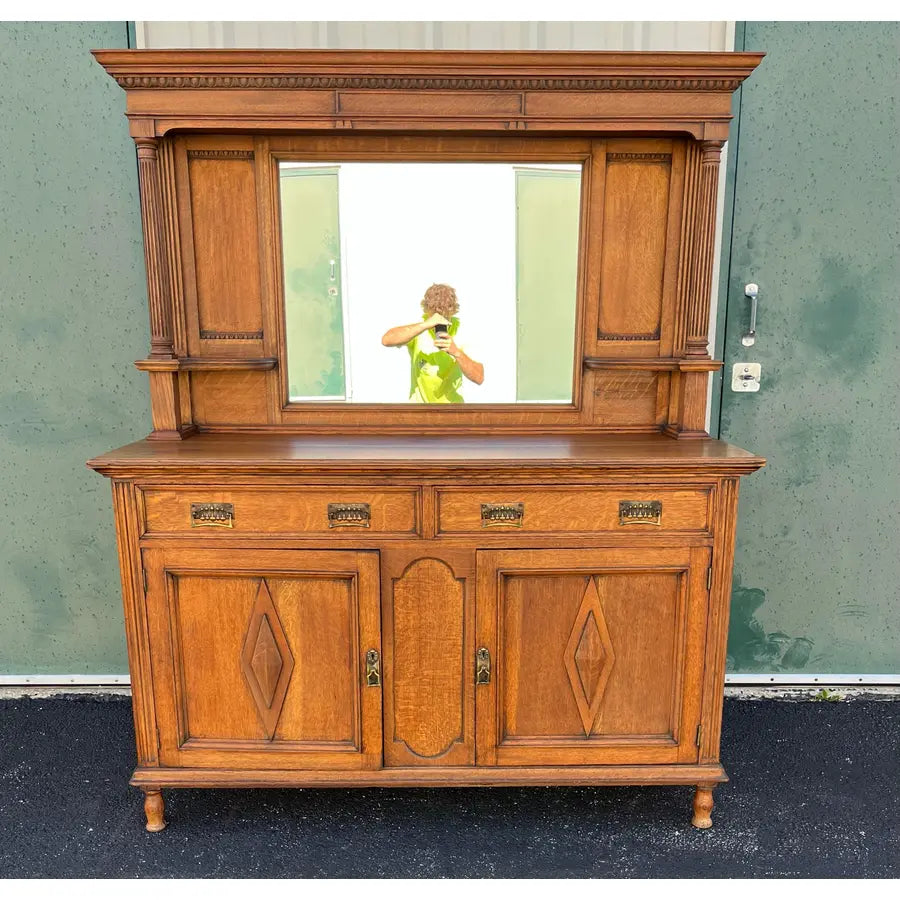 Antique Arts and Crafts Quartersawn Oak Sideboard Buffet