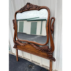 Antique Carved Swans Articulating Beveled Glass Oak Dressing Mirror