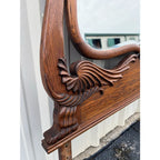 Antique Carved Swans Articulating Beveled Glass Oak Dressing Mirror