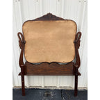 Antique Carved Swans Articulating Beveled Glass Oak Dressing Mirror
