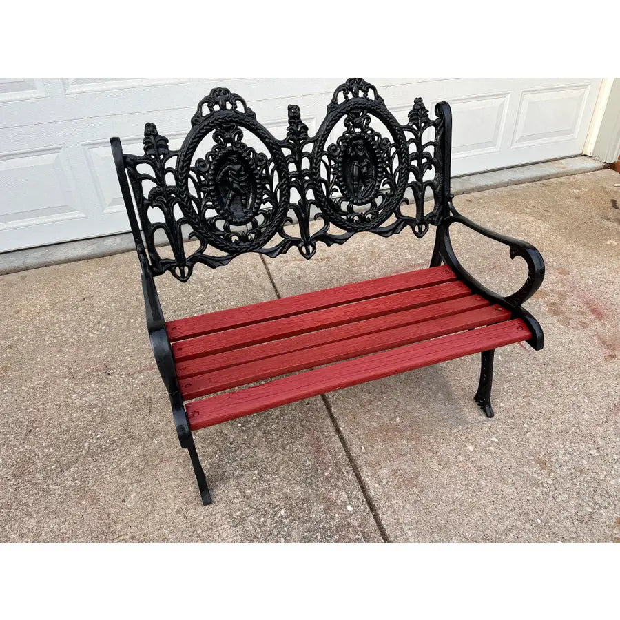 Antique Cast Iron Figural Seasons Garden Bench