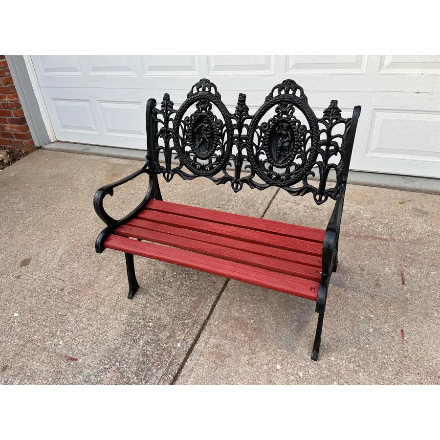 Antique Cast Iron Figural Seasons Garden Bench