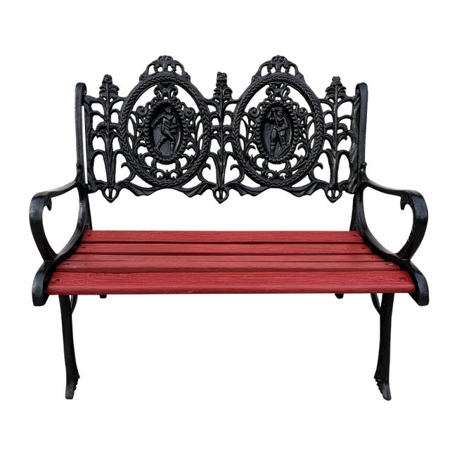 Antique Cast Iron Figural Seasons Garden Bench
