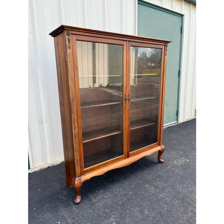 Antique Cherry Queen Anne Double Door Bookcase