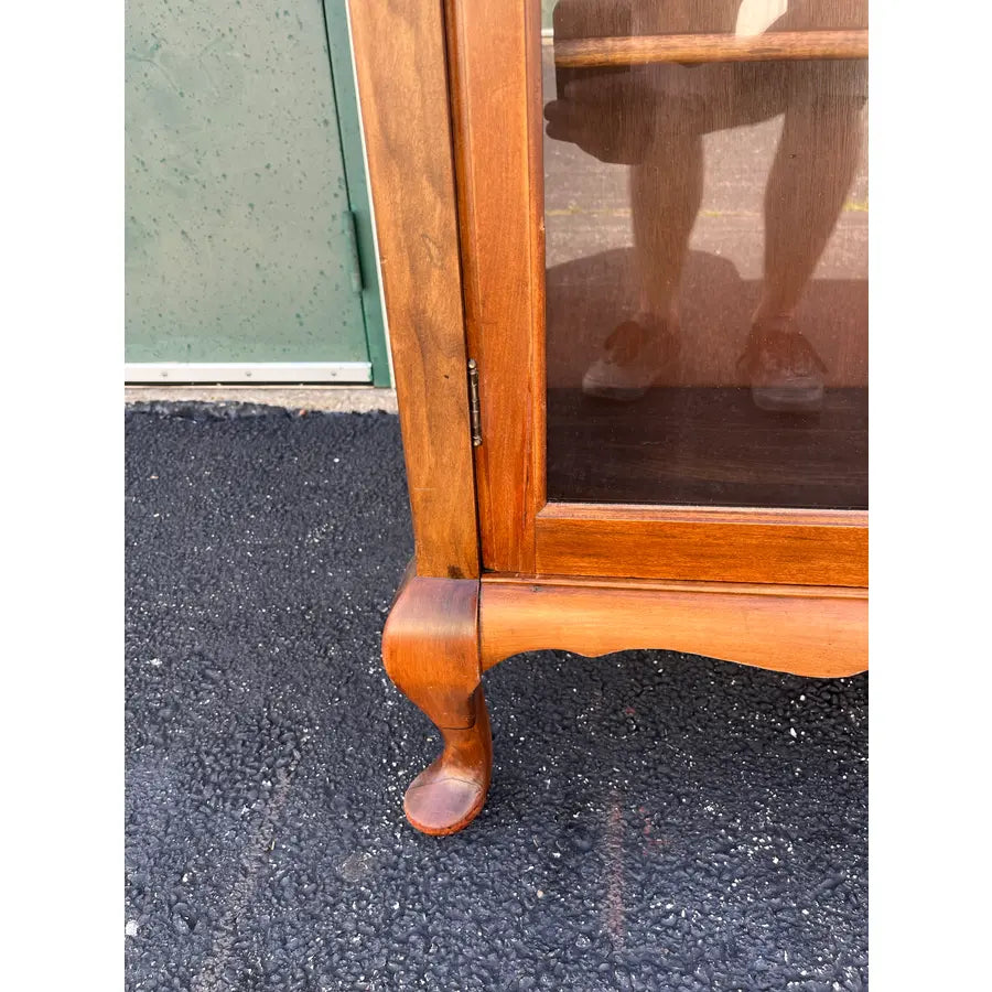 Antique Cherry Queen Anne Double Door Bookcase