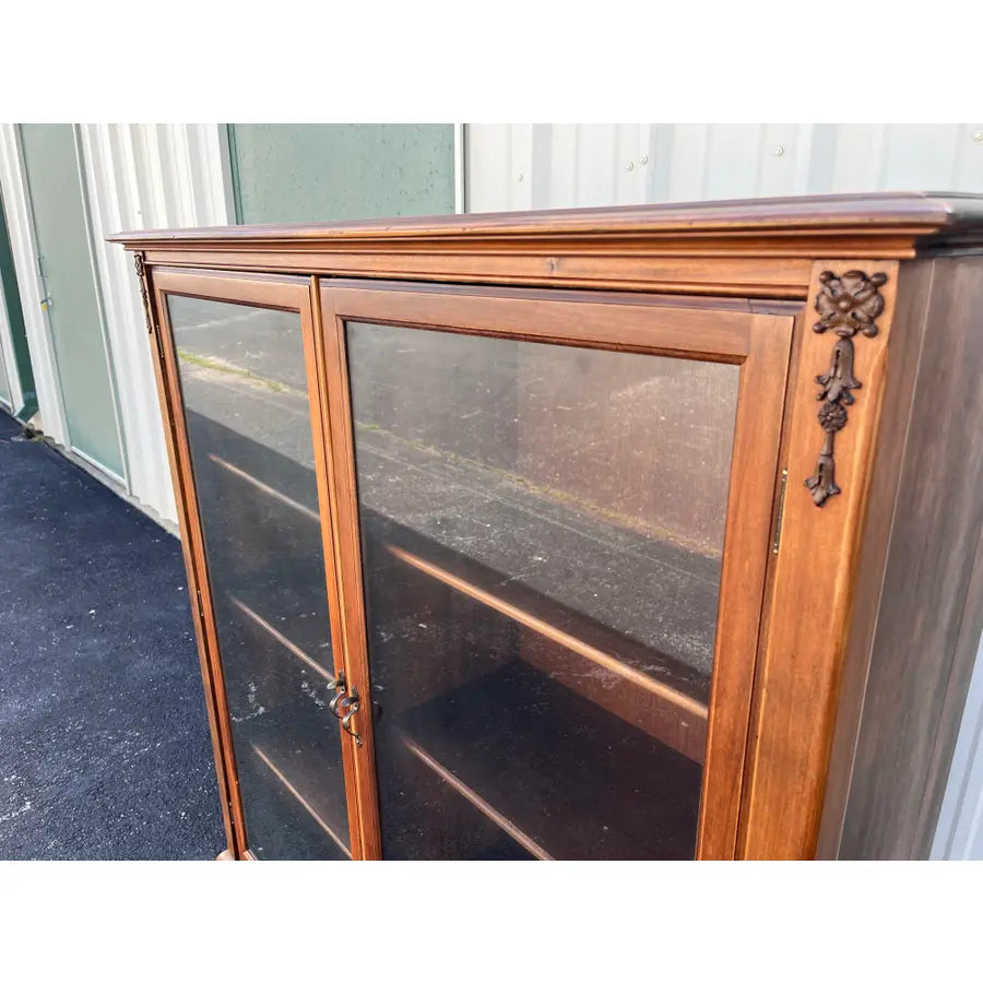 Antique Cherry Queen Anne Double Door Bookcase