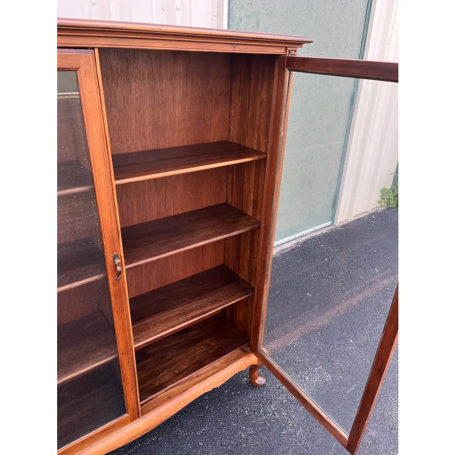 Antique Cherry Queen Anne Double Door Bookcase