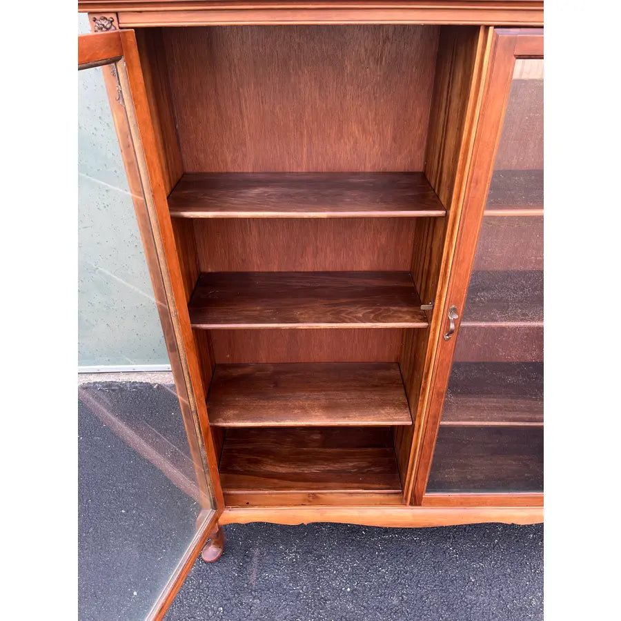 Antique Cherry Queen Anne Double Door Bookcase
