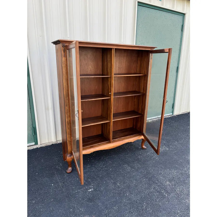 Antique Cherry Queen Anne Double Door Bookcase