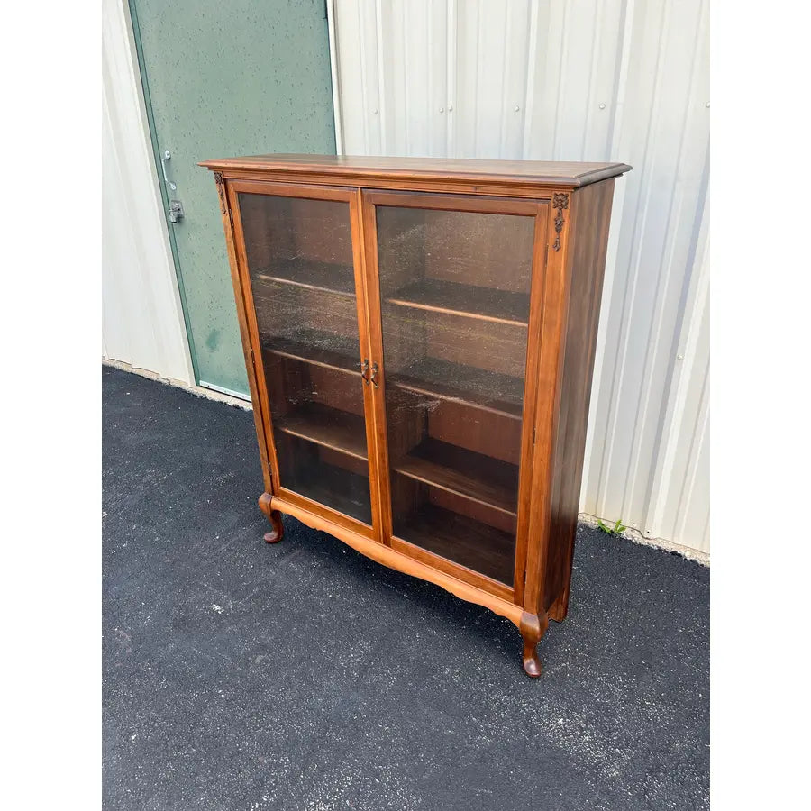 Antique Cherry Queen Anne Double Door Bookcase