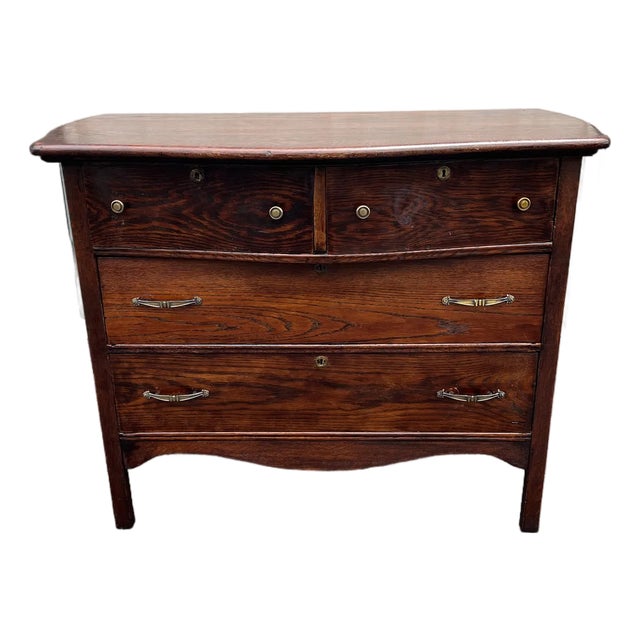 Antique Early American Tiger Oak 4-Drawer Chest of Drawers