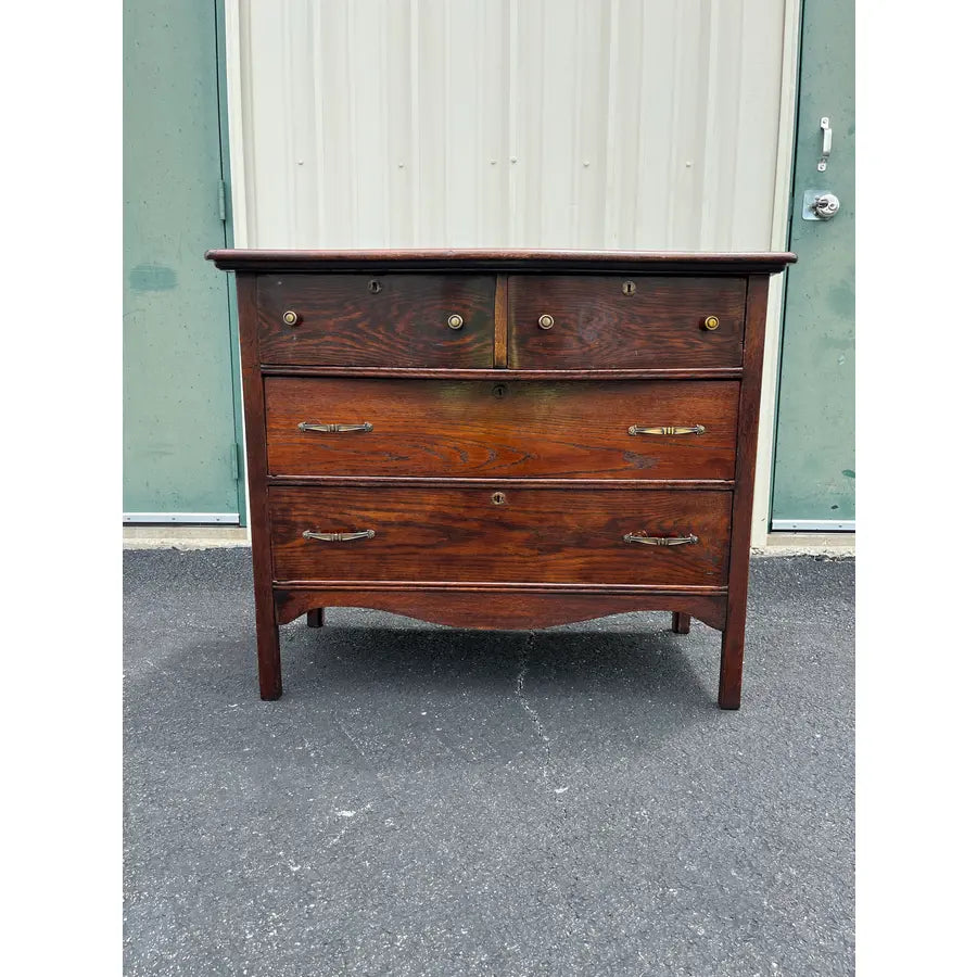 Antique Early American Tiger Oak 4-Drawer Chest of Drawers