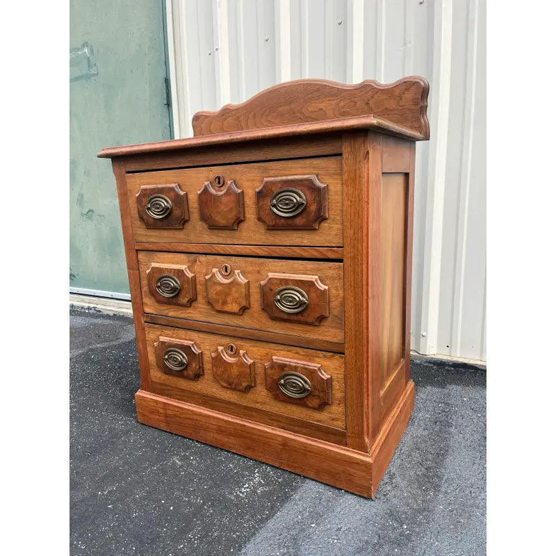 Antique Early American Walnut and Burlwood 3-Drawer Chest of Drawers