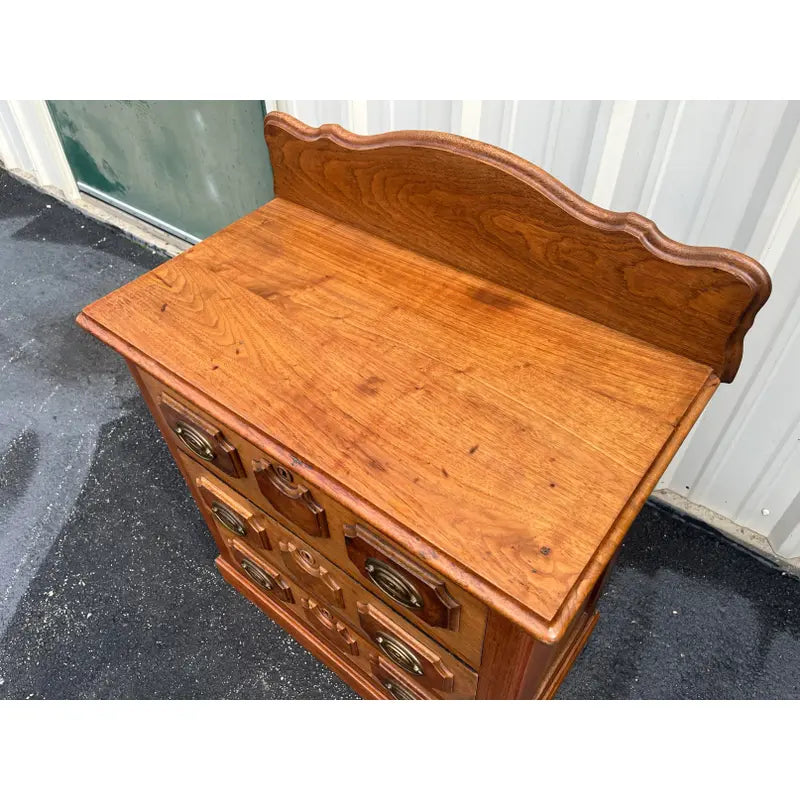Antique Early American Walnut and Burlwood 3-Drawer Chest of Drawers