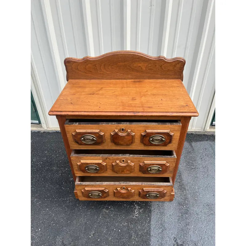 Antique Early American Walnut and Burlwood 3-Drawer Chest of Drawers