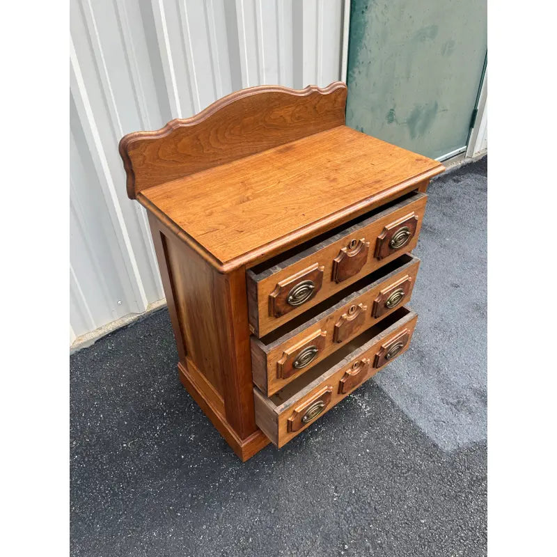 Antique Early American Walnut and Burlwood 3-Drawer Chest of Drawers