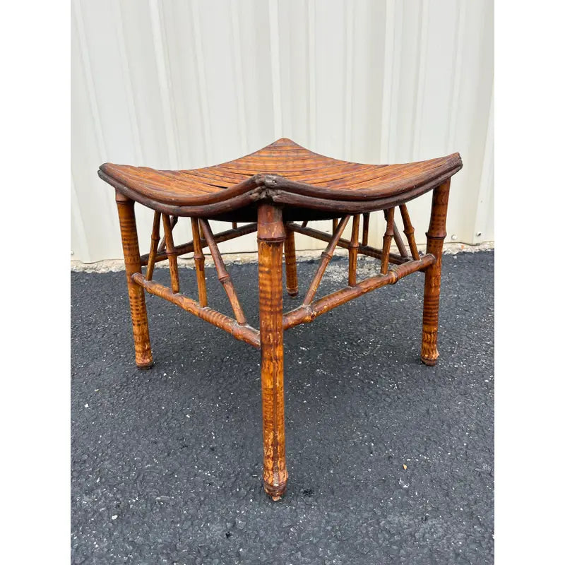 Antique Egyptian Revival Tortoise Bamboo Thebes Stool