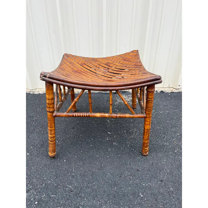Antique Egyptian Revival Tortoise Bamboo Thebes Stool