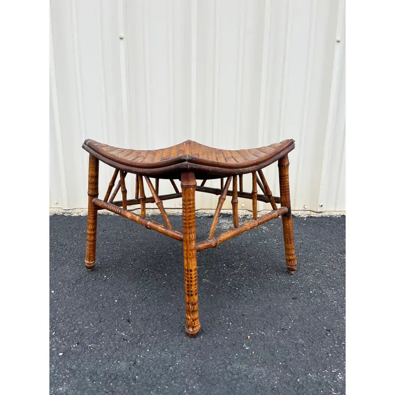 Antique Egyptian Revival Tortoise Bamboo Thebes Stool
