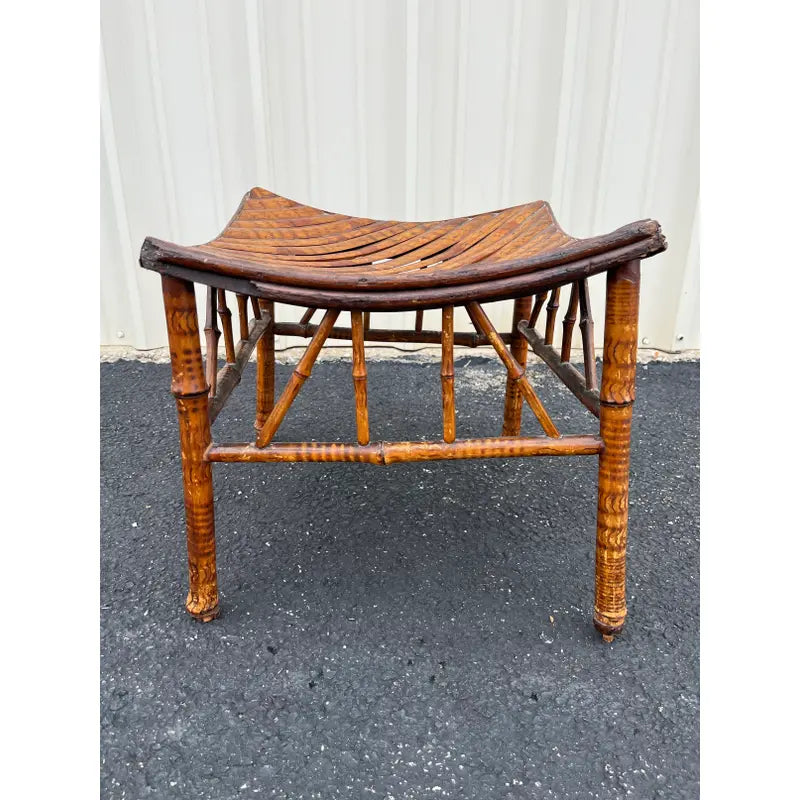 Antique Egyptian Revival Tortoise Bamboo Thebes Stool