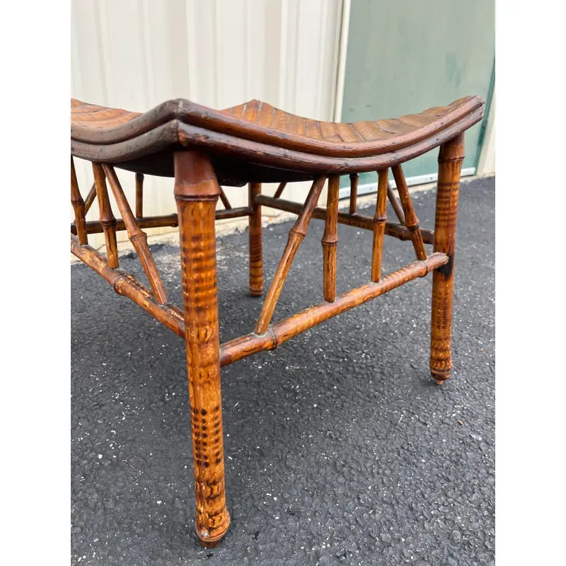 Antique Egyptian Revival Tortoise Bamboo Thebes Stool
