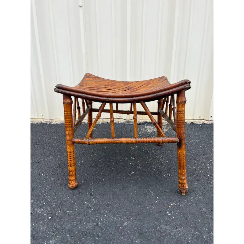 Antique Egyptian Revival Tortoise Bamboo Thebes Stool