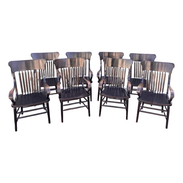 Antique Fraternal Lodge Oak Arm Chairs- Set of 8