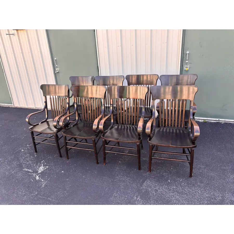 Antique Fraternal Lodge Oak Arm Chairs- Set of 8