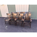 Antique Fraternal Lodge Oak Arm Chairs- Set of 8