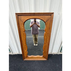 Antique Full Length Beveled Glass in Scalloped Aged Oak Frame