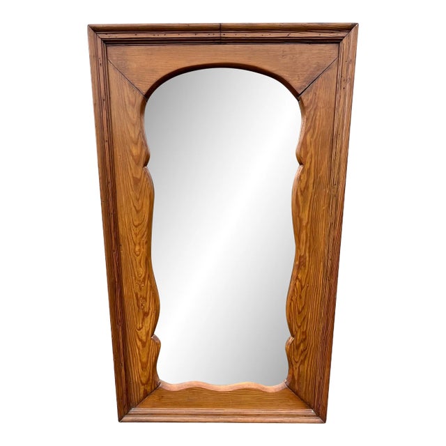 Antique Full Length Beveled Glass in Scalloped Aged Oak Frame