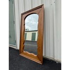 Antique Full Length Beveled Glass in Scalloped Aged Oak Frame