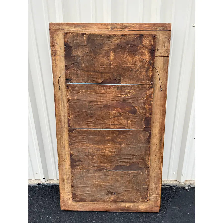 Antique Full Length Beveled Glass in Scalloped Aged Oak Frame