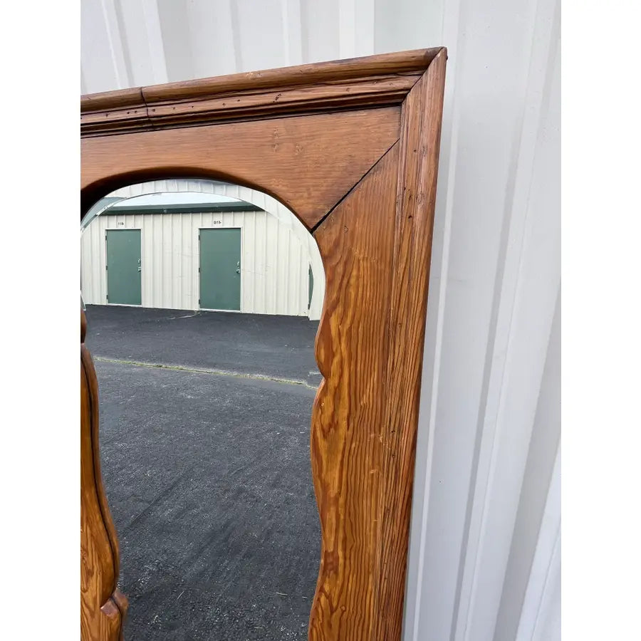 Antique Full Length Beveled Glass in Scalloped Aged Oak Frame