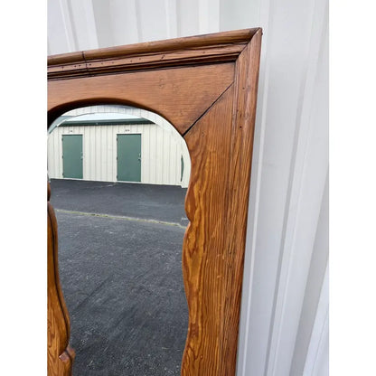 Antique Full Length Beveled Glass in Scalloped Aged Oak Frame