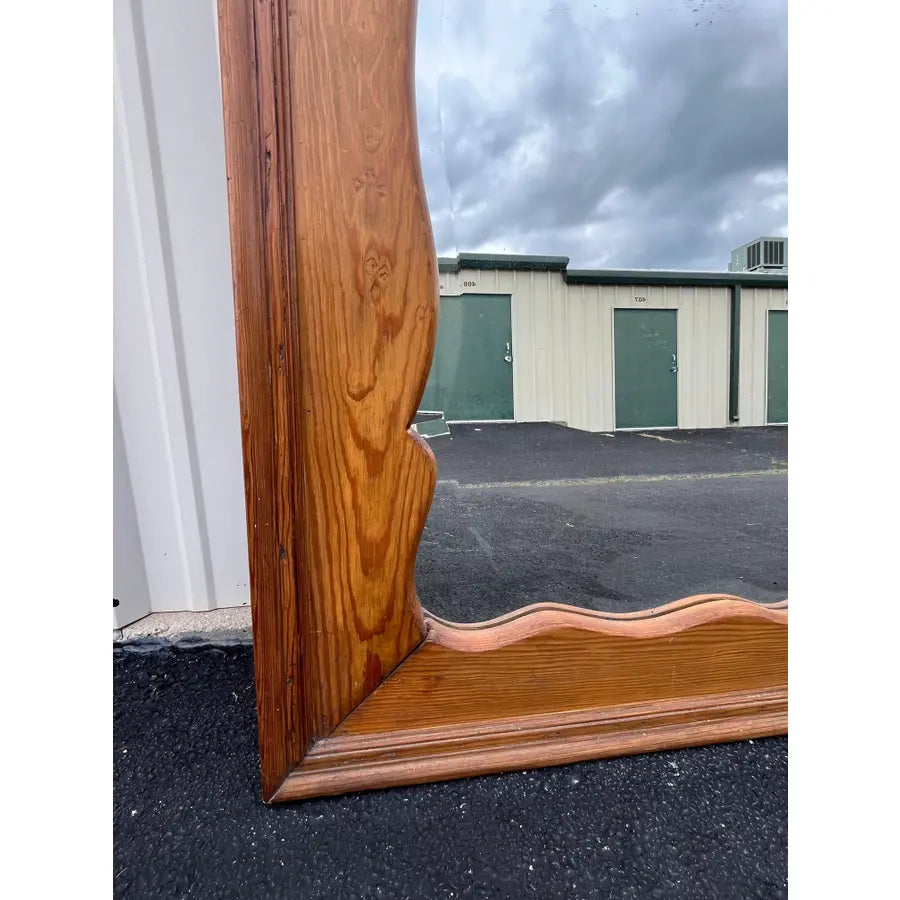 Antique Full Length Beveled Glass in Scalloped Aged Oak Frame