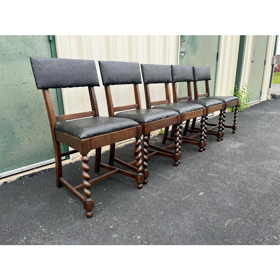 Antique Oak Barley Twist Dining Chairs- Set of 5
