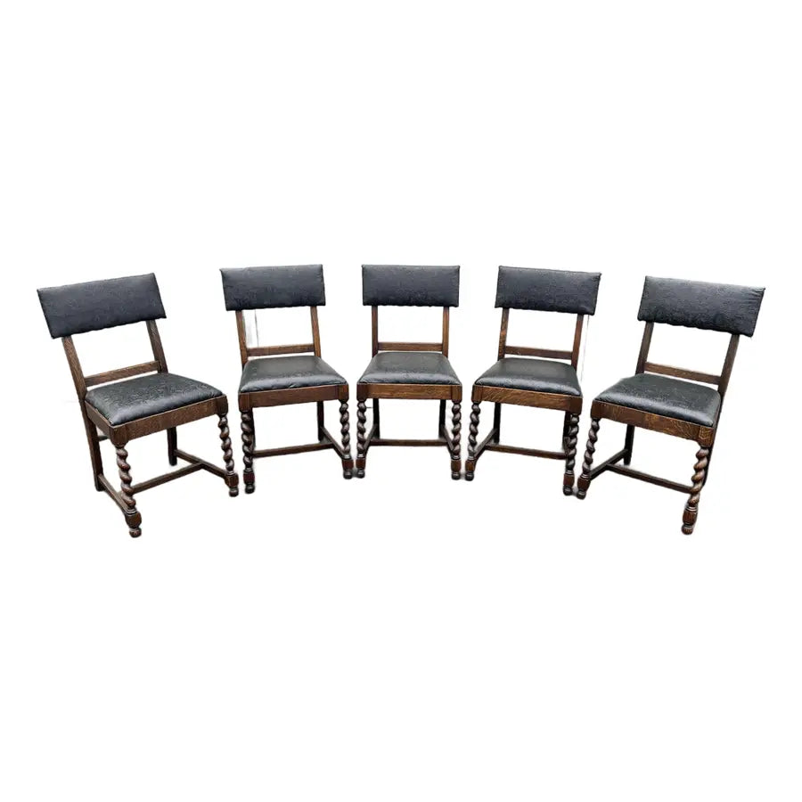 Antique Oak Barley Twist Dining Chairs- Set of 5