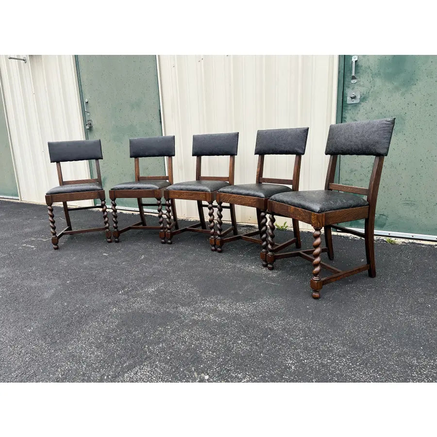 Antique Oak Barley Twist Dining Chairs- Set of 5