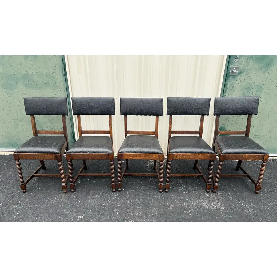 Antique Oak Barley Twist Dining Chairs- Set of 5