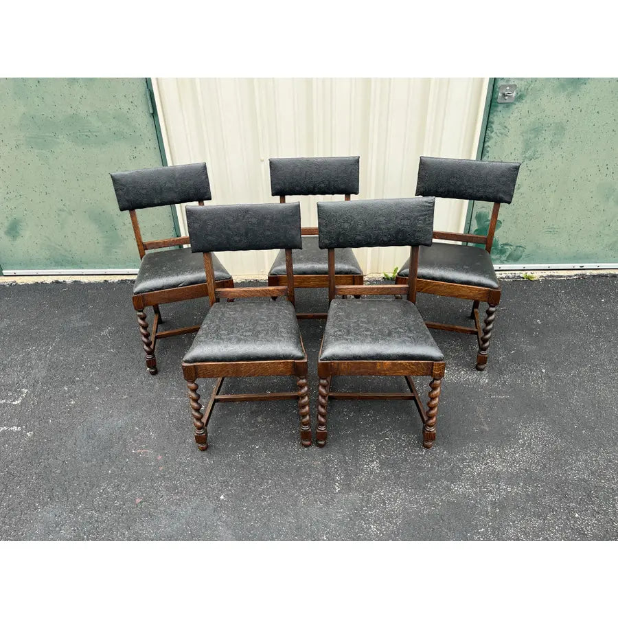 Antique Oak Barley Twist Dining Chairs- Set of 5