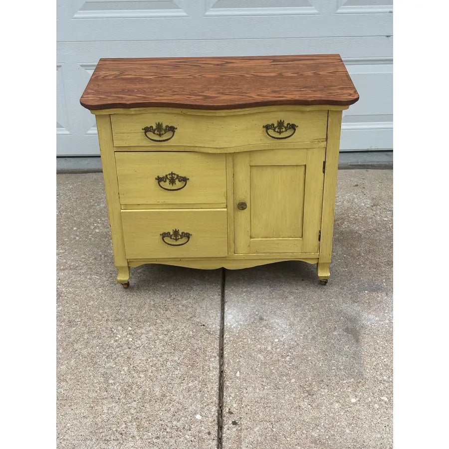 Antique Painted Oak Farmhouse Serpentine Nightstand Cabinet Commodes- A Pair